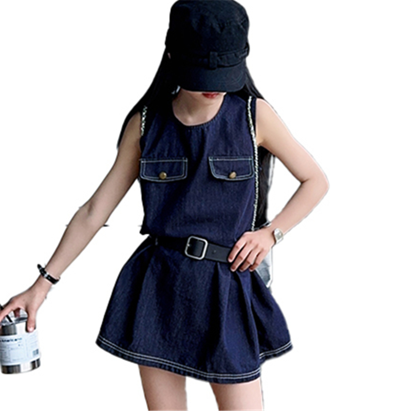Vintage Fashion Jeans - Stilvolles Kindermode-Denim-Bodysuit-Kleid für Mädchen, Vintage-Stil, dunkelblauer