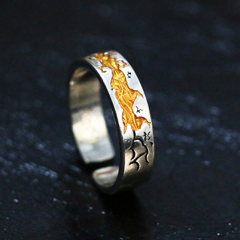 Vintage Fashion Illustration - Retro geschnitzten Riss Gold Malerei Ring