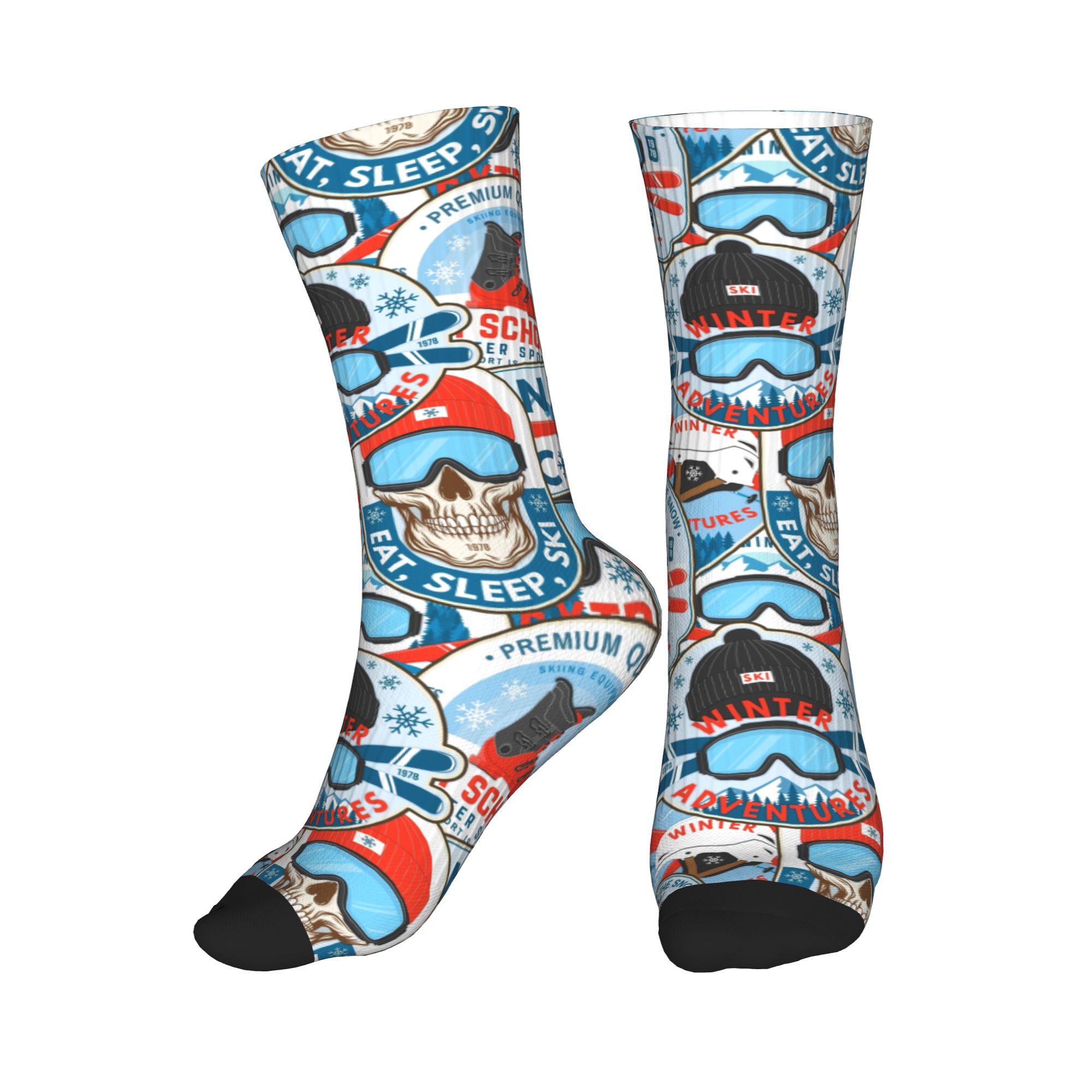 Vintage Fashion Prints - Vintage Red Blue Ski Club Socken