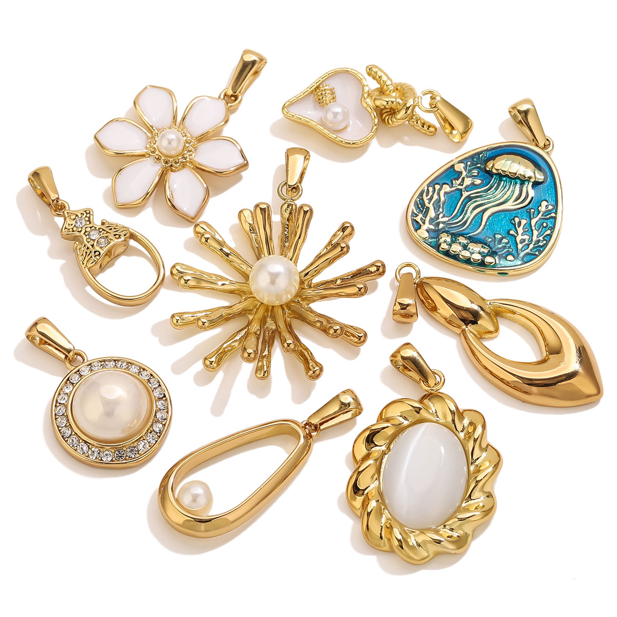 Vintage Fashion Nova - 1 Stück 18K vergoldeter Edelstahl-Blumenanhänger, Vintage-Herz,