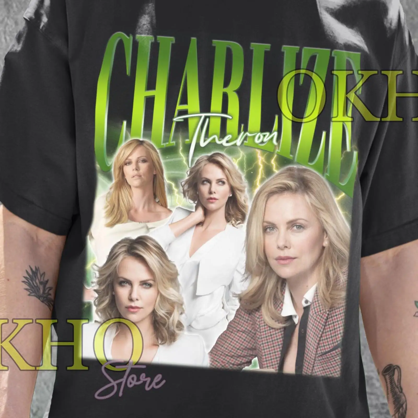 Vintage Fashion Collage - Charlize Theron Collage T-Shirt im Vintage-Stil,