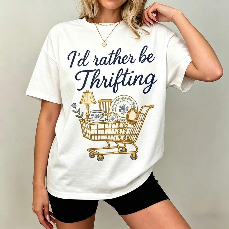 Thrift Vintage Fashion Usa - [Grafik-T-Shirt] 100% Baumwolle „I'd Rather Be