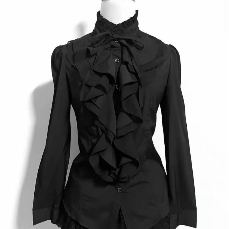 Vintage Fashion Japan - Deeptown Schwarze Gothic-Lolita-Blusen für Damen, Vintage-Rüschenhemden,