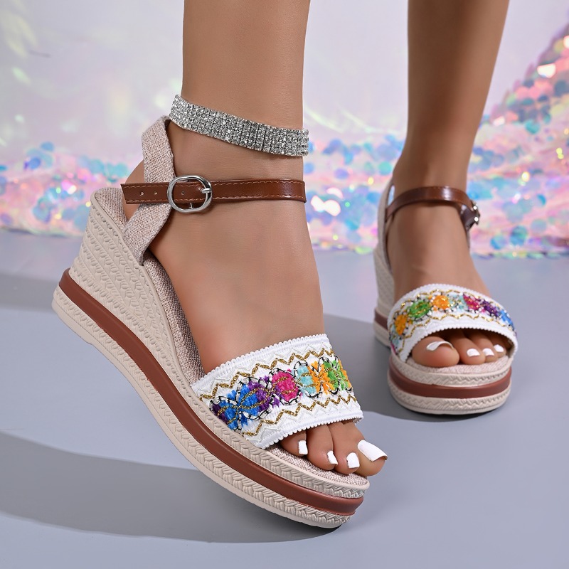 Vintage Fashion Prints - Sommerliche Boho-Stil Geflochtene Damen-Mules mit Absatz,