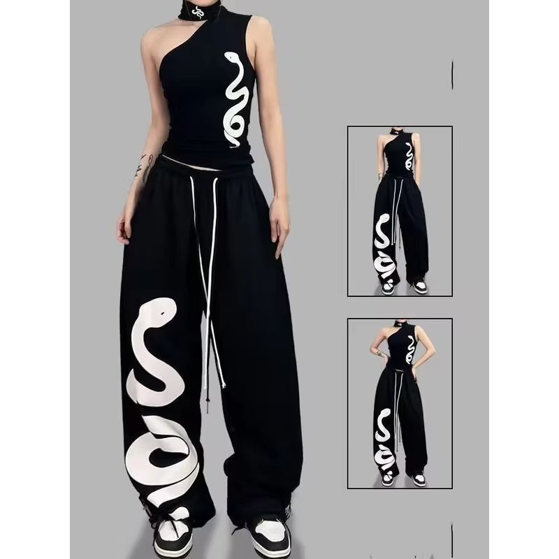 Retro Track Pant - Retro-Damen-Y2k-Trainingshose mit weitem Bein, lässige Street-Dance-Baggy-Jogginghose,