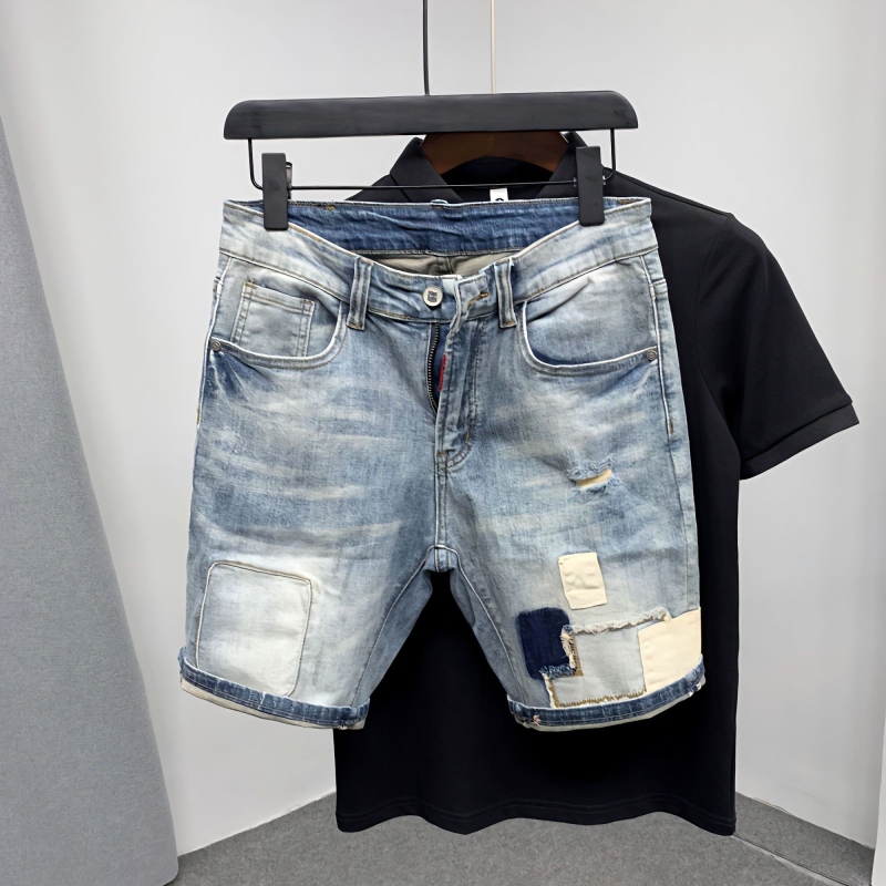 Vintage Fashion Jeans - Gerade männliche Denim-Shorts zerrissene Jorts Distressed