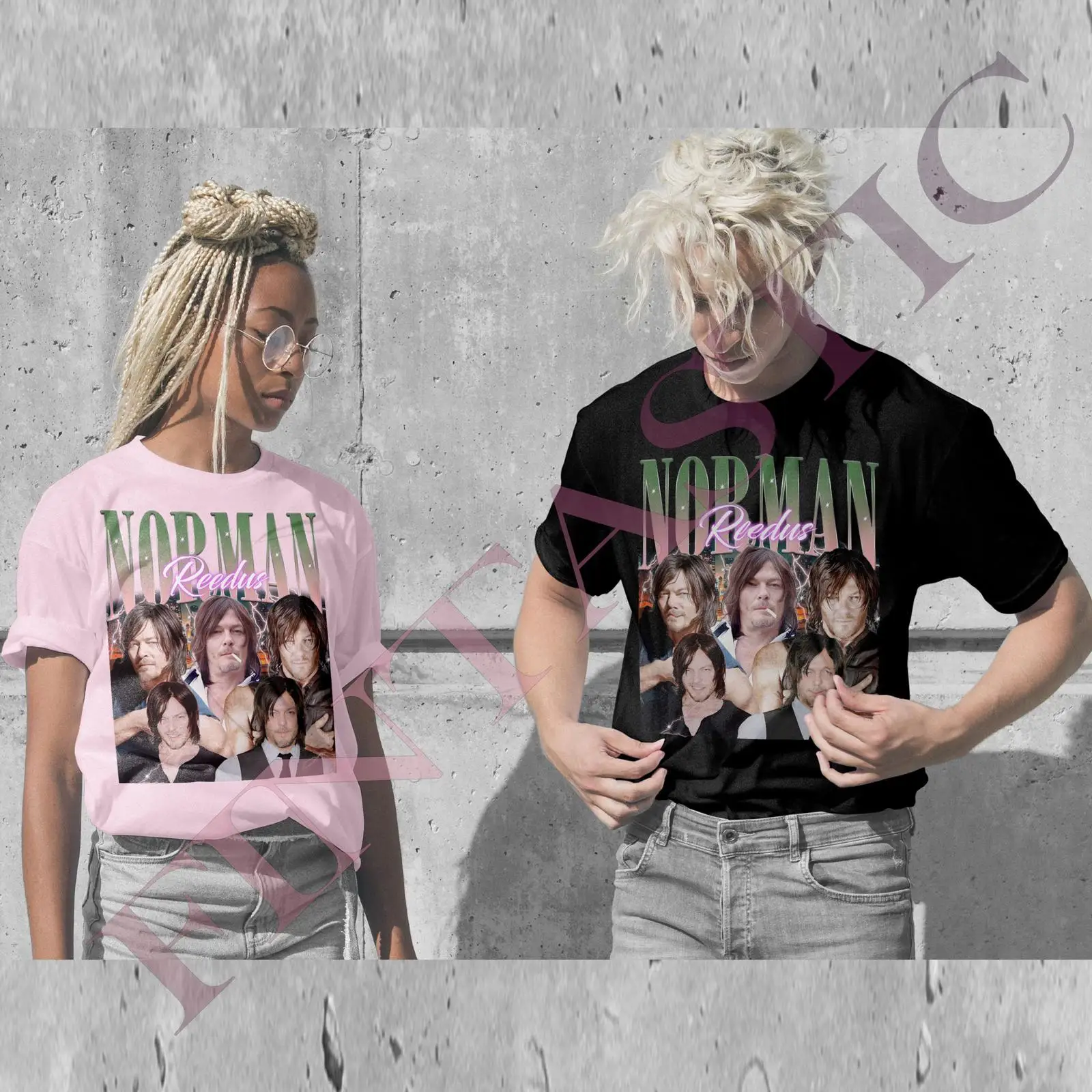 Vintage Fashion Collage - Norman Reedus T-Shirt mit Vintage-Collage-Print, lässiges