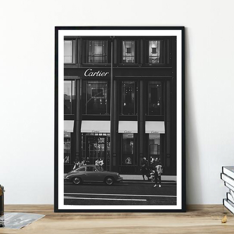 Vintage Fashion Illustration - Europäische Straßen-Leinwandbilder, Modische Schwarz-Weiß-Vintage-Fotoposter und -Drucke,