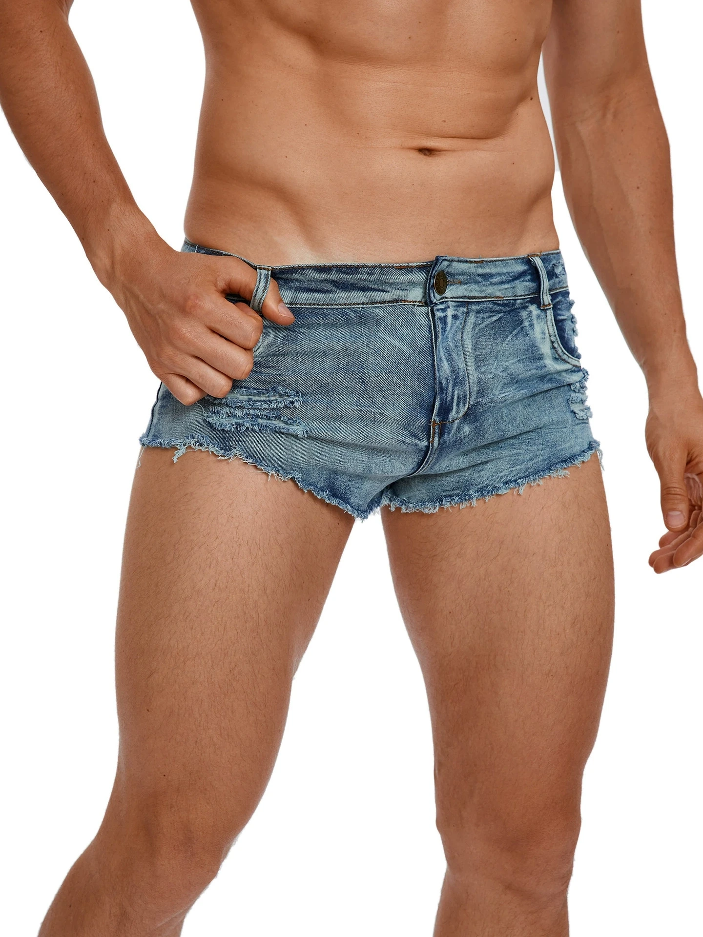Vintage Fashion Jeans - Herren-Jeansshorts mit Niedriger Taille, Modische Taschen,