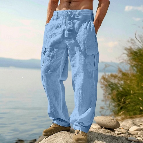 Retro Track Pant - Ethnische Freizeithose aus Baumwolle und Leinen