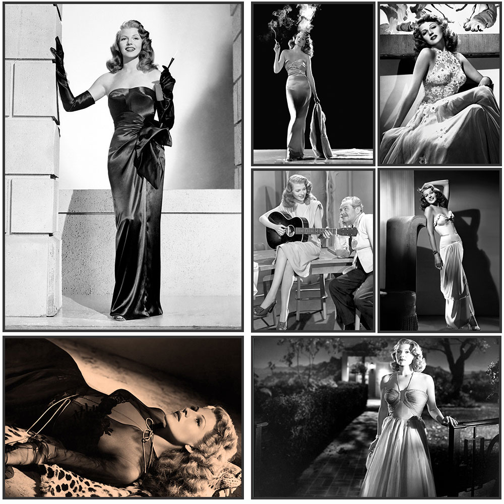 Rita Hayworth Poster, Schwarz  – Vintage Fashion Illustration Bewertung und Preis